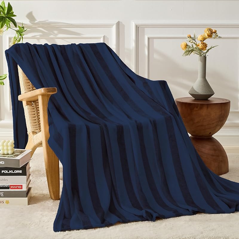 FY FIBER HOUSE Striped Flannel Throw Blanket - Soft Cozy Striped Blanket for Couch, Sofa, or Bed - 50"x60", Black Brown, All Season Use