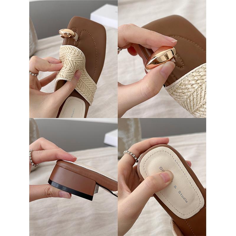 [Horizontal arch support] European and American style square head height increase thick heel exquisite sandals women's 2025 summer seaside beach shoes