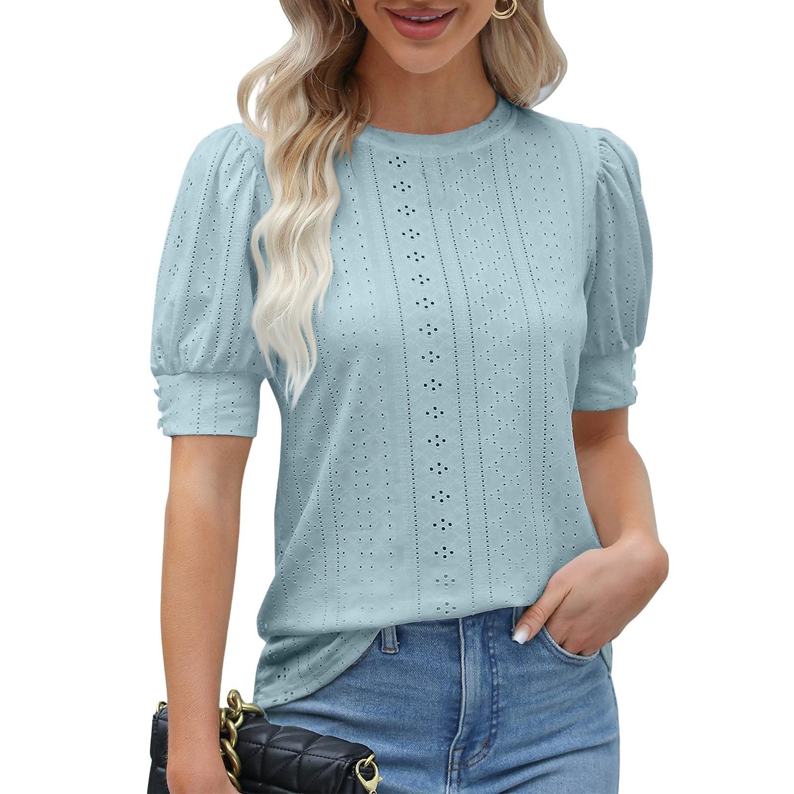 

Женская мода повседневные топы с рукавами-фонариками свободная летняя футболка с коротким рукавом XXL синий