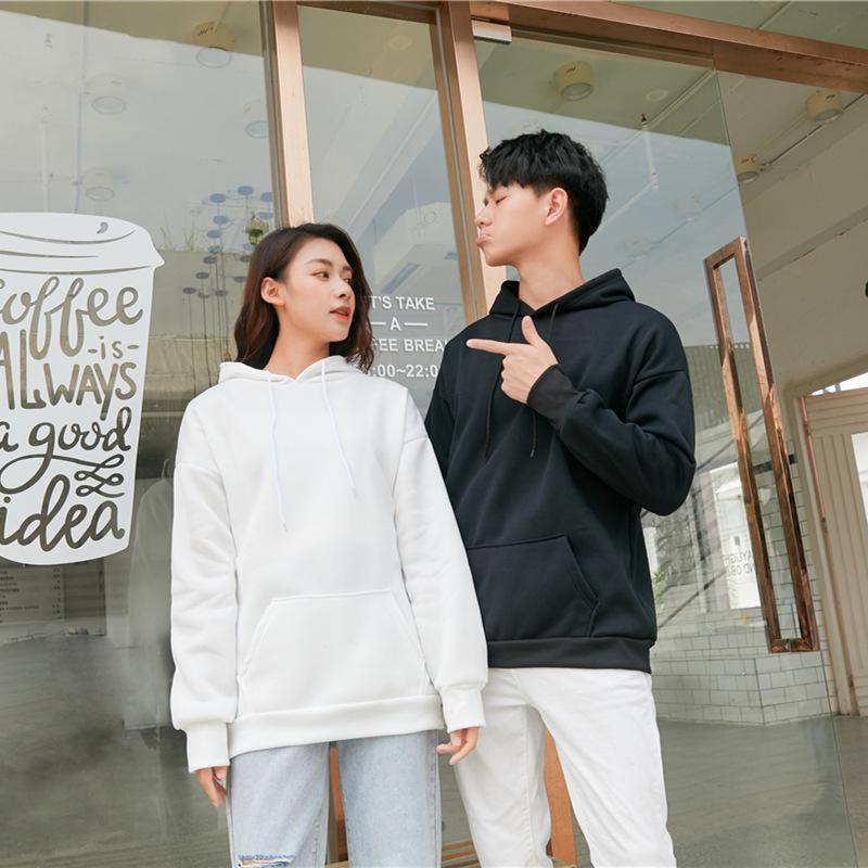Solid Color Plus Velvet Unisex Loose Hooded Sweatshirt