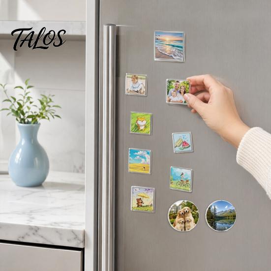 Kitchen Refrigerator Magnet 10 Sets DIY Acrylic Fridge Kit, Square Decor Crafts, Clear Picture Photo Holder for Home Office Set