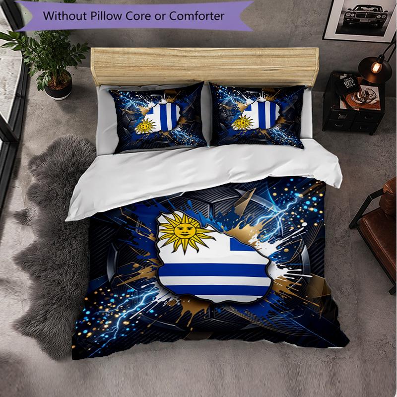 Uruguay Football Pattern 3 Pieces Bedding Set Soft Microfiber Duvet Cover with Pillow Cases for Bedroom