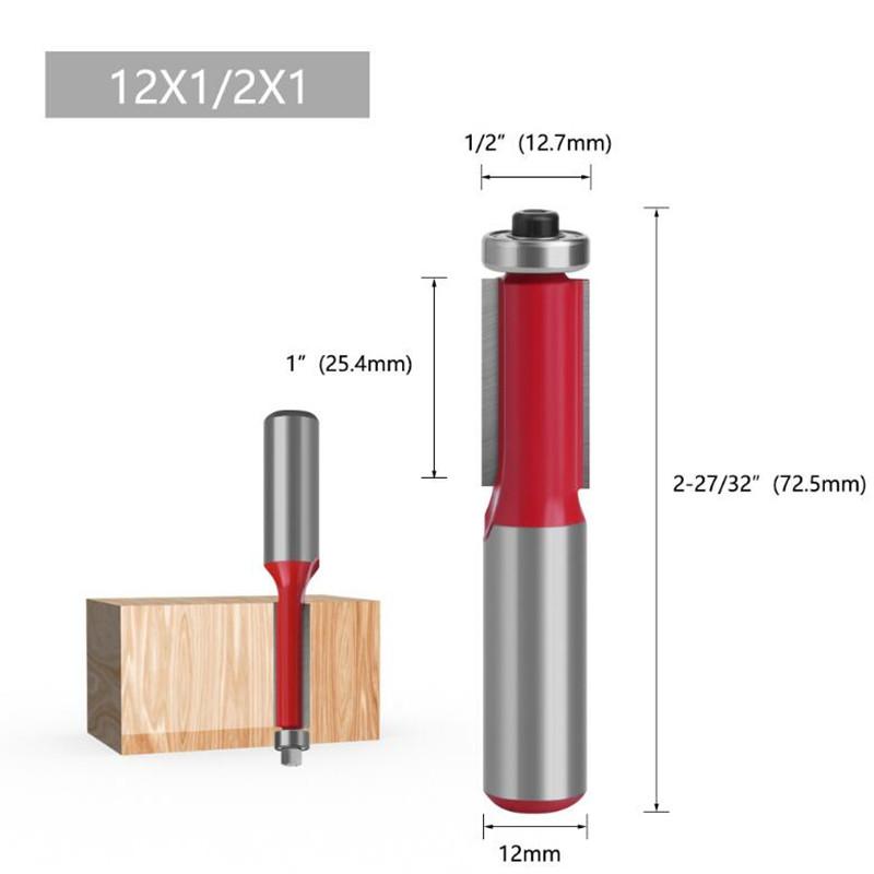 1/4 stk 1/2 tommer 12 mm skaft ende Dobbel fløyter Kulelager Flush Router Bit Rett skaft Trim Trefreser for trebearbeiding