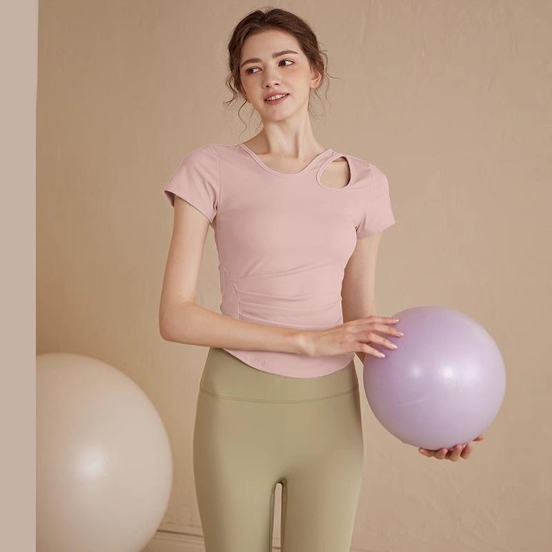 Yoga clothes slim and thin breathable thin sports fitness clothes running short-sleeved Pilates tops women's summer thin