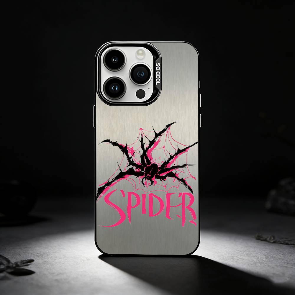 Cool Fashion-trend Spider Phone Case For iPhone 17,16,15,14,13,12,11 Plus,Pro Max,XS,Colored Silver Phone Case
