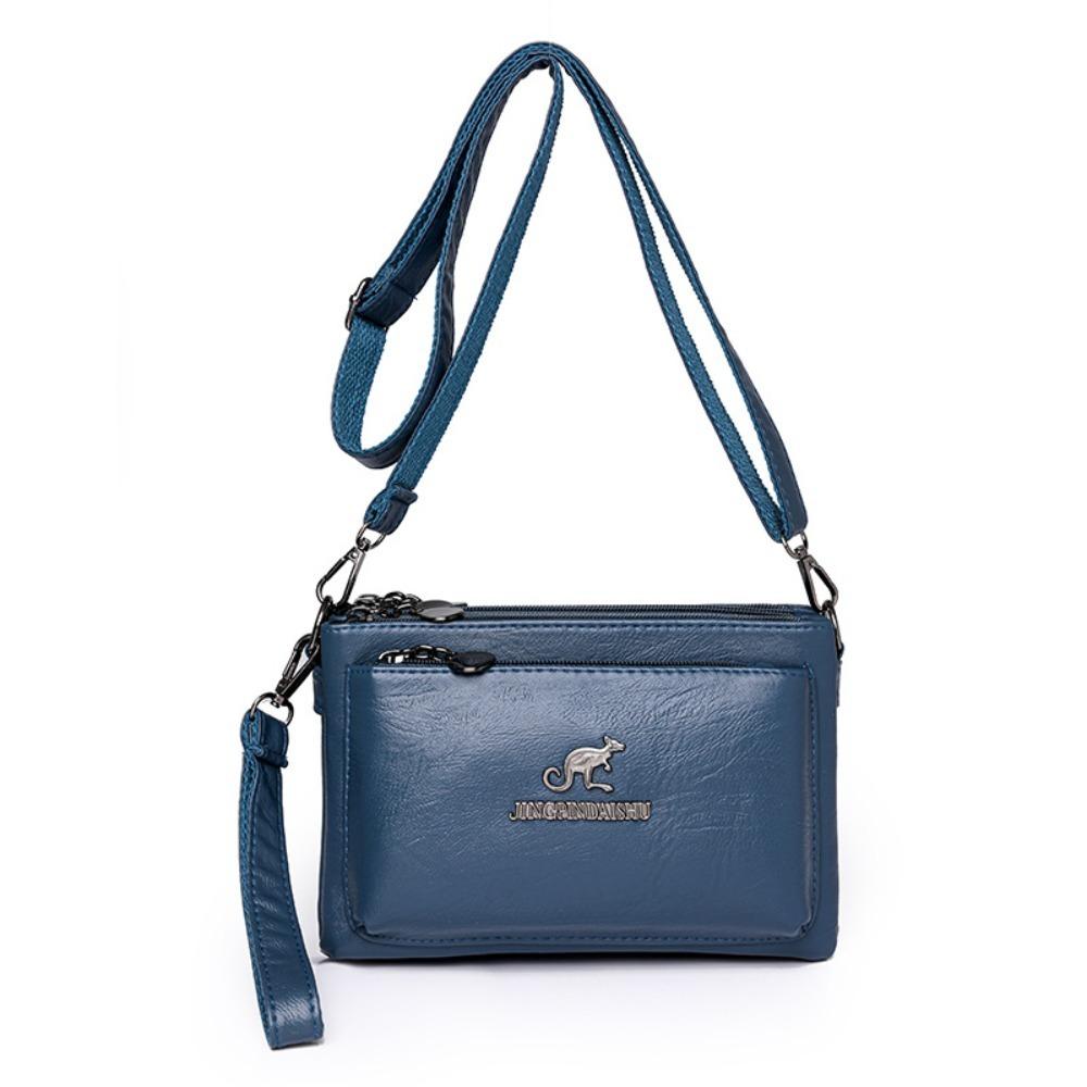 Retro Multiple Zip Pockets Shoulder Bag Soft Square Phone Bag PU Leather Crossbody Bag  Elderly