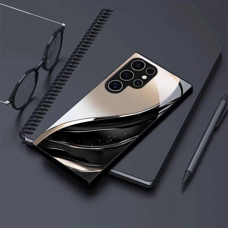 Minimal stromlinienförmiges Design schwarze Glas-Handyhülle für Samsung Galaxy S26 S25 S24 S23 S22 S21 S20 fe/plus/Ultra sturzsicher