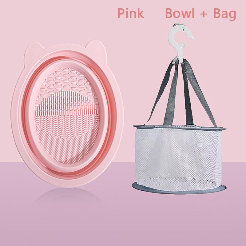 Makeup Brush Cleaning Tool Foldable Silicone Bowl Beauty Egg Sponge Powder Puff Washing Portable Scrub Mat With Drying Rack Net