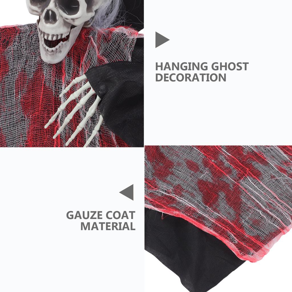 Halloween Hanging Skull Ghost Decoration Adjustable Pose with Flowing Robe for Haunted Houses Garden Party