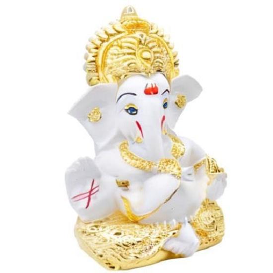 Gold Plated Ganesh Idol for Car Dashboard God Ganesha Idol for Home Decor Ganpati for Gift Home Office Table Shelves Diwali
