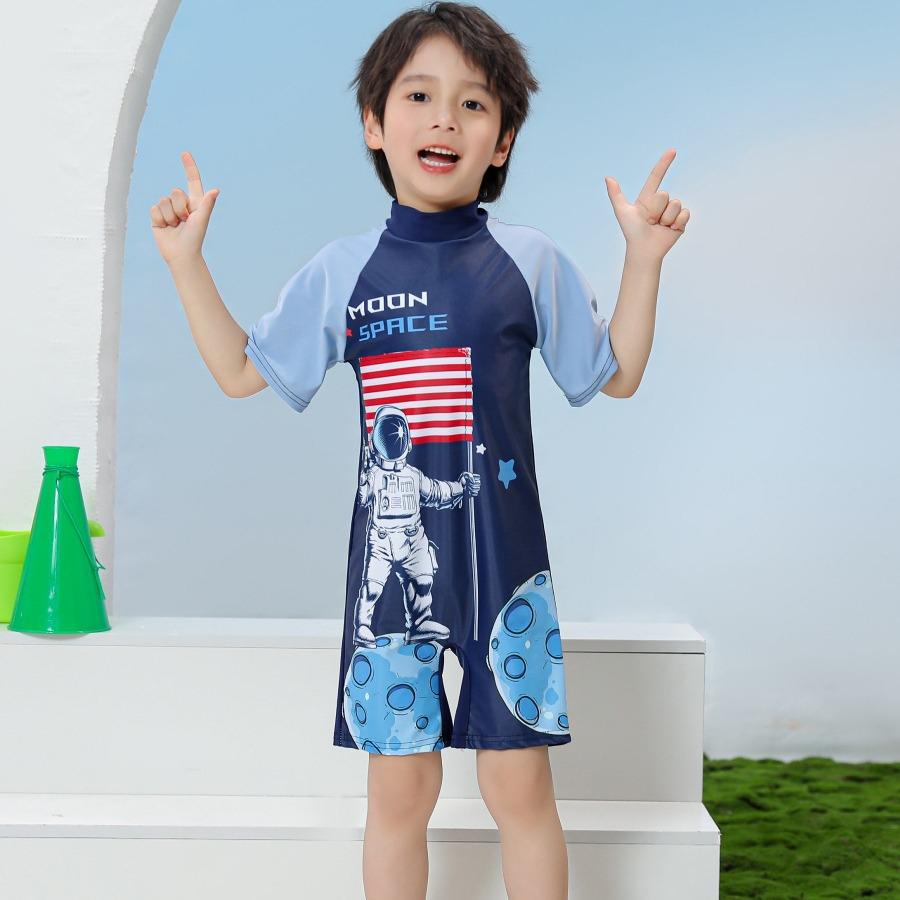 Children's Cartoon One-Piece Swimsuit - Quick-Dry, Sun Protection for Boys