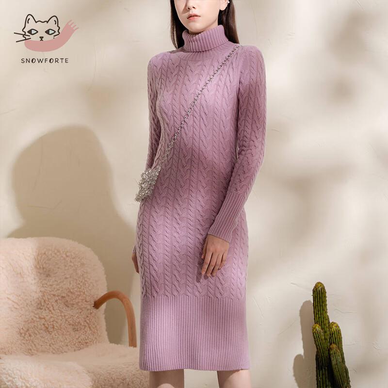Sinuofude 100% Cashmere High-Neck Knitted Sweater Dress