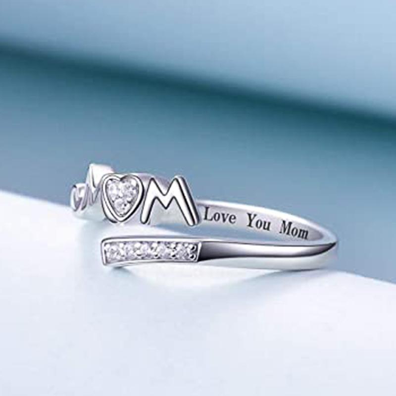 Exquisite Mom Rings Silver Color Caved Letter "I Love You Mom" Delicate Birthday Gift for Mother Fashion Women Jewelry