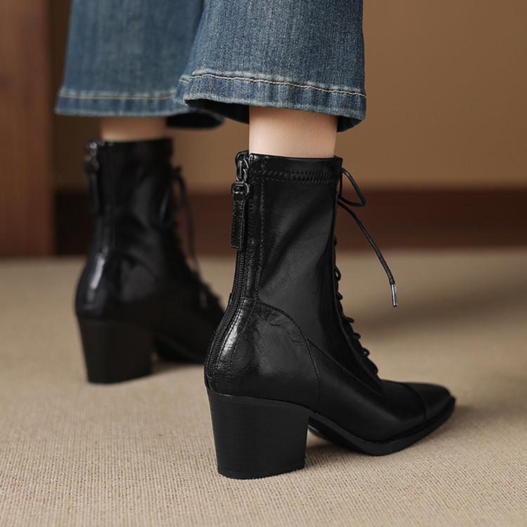

Fashion New Autumn/winter Women Boot Pointed Toe Shoes for Women Fashion Boots Chunky Heels High Heels Short Boots Zip Skinny Boots 40