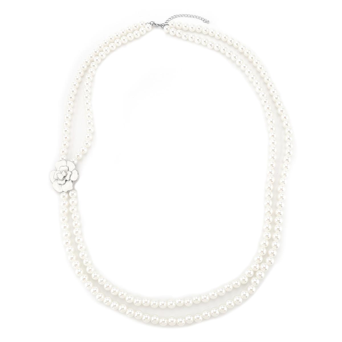 

Модное многослойное ожерелье-подвеска с жемчугом и цветком камелии, стиль INS, длинная цепочка для свитера, элегантное, универсальное женское ожерелье белый