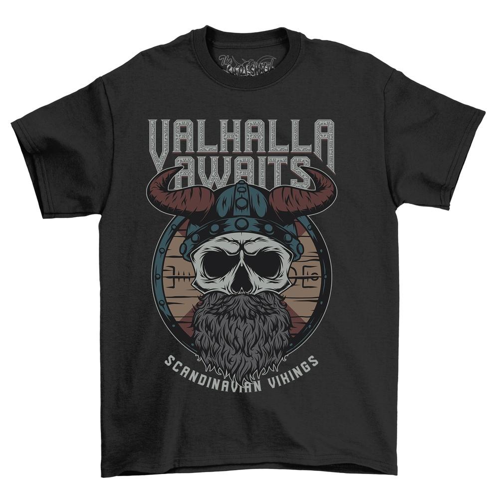 'Valhalla Awaits Scandinavia'' Viking T-shirt - Funny Norse Mythology Tee. Unisex