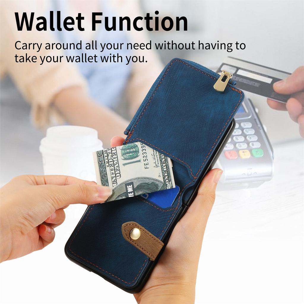 For Samsung Galaxy Z Flip7 FE 5G/Z Flip6 5G Case Zipper Pocket Finger Ring Retro Leather+PC Phone Cover