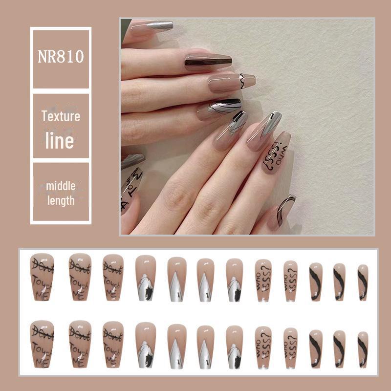 Medium & Long Rectangular T-Shaped Wearable French Cartoon Nail Art Patches - One Size Fake Nails