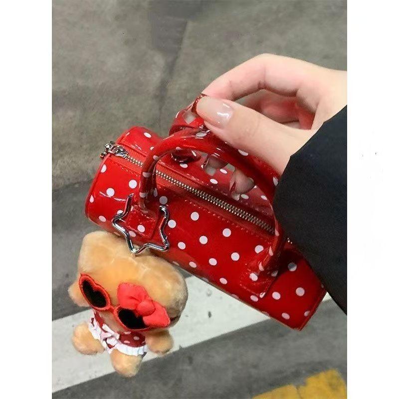 Korean Style Polka Dot Cylinder Handbag Sweet Cute Soft Fashion Women Boston Bag Ladies Leather Unique Shoulder Crossbody Bag