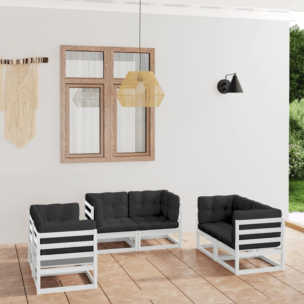 6 Pcs Garden Set with Cushions Solid Pine Wood