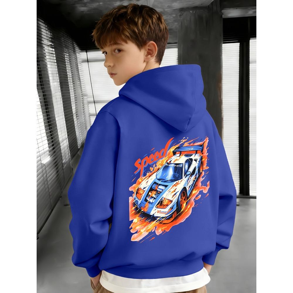 Children's Speed Flame Racing Printed Hoodie Sports Cool Sense of Children's Casual Long-sleeved Pullover