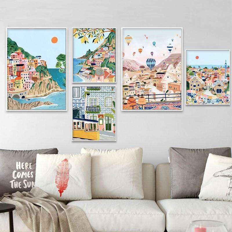Italy Canvas Painting Poster Wall Art Wall Decoration Beach Palm Coastal Painting Wall Decoration Nordic Living Room Wall Poster