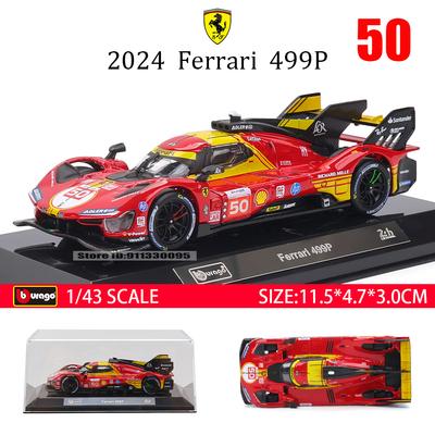 Burago 1:43 24h LE MANS Ferrari 2024 499P Nr. 50 Acrylbox und Sockel Legierung Luxusfahrzeug Diecast-Auto-Modell Spielzeugsammlung
