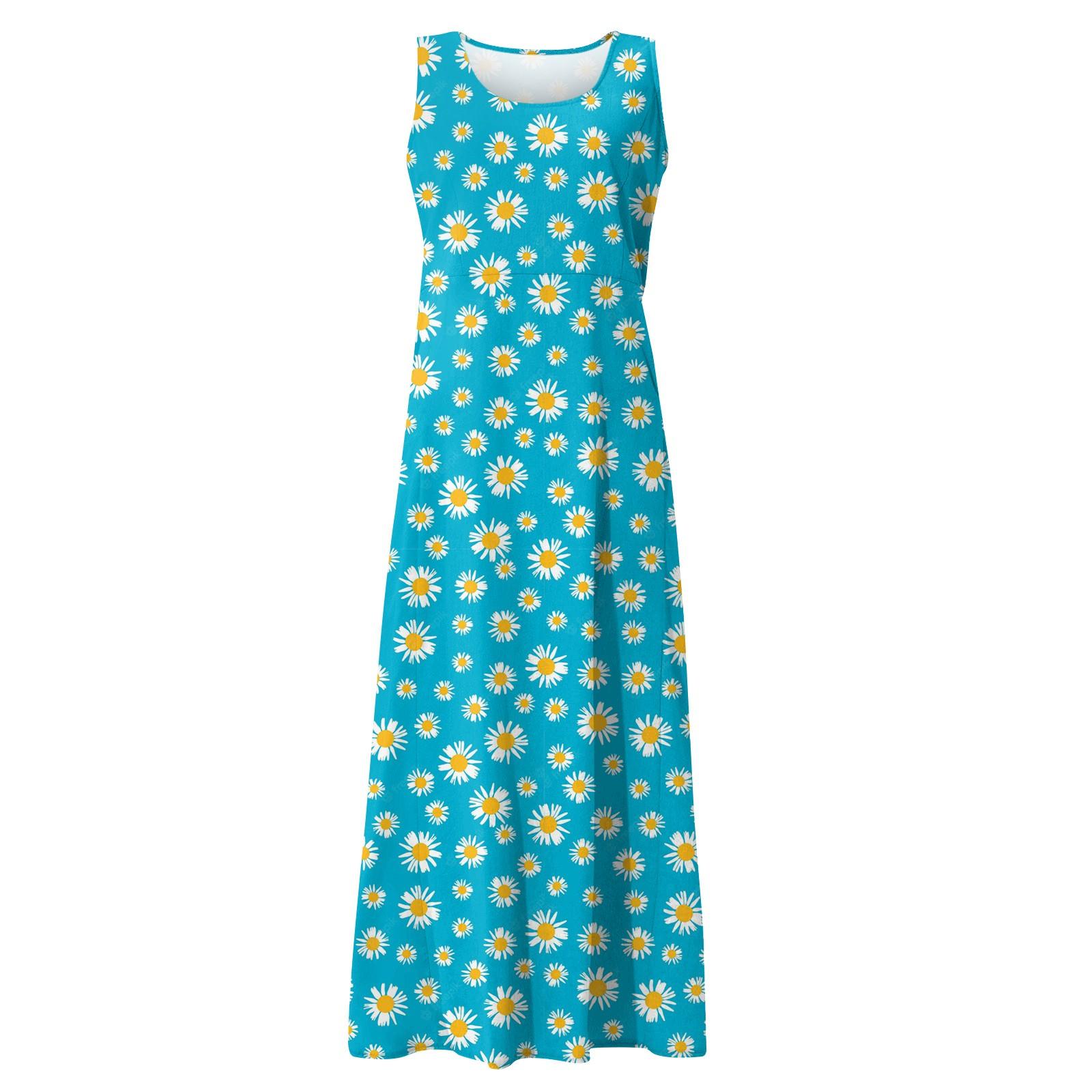 Женское повседневное удобное хлопковое карманное платье без рукавов с цветочным принтом — фото 5