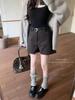2026 Autumn Plus Size Women's High-Waist Wool Suit Shorts - Loose Bootcut Style