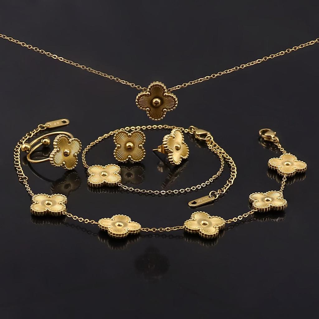 Edelstahl Glücksklee-Armband mit fünfblättrigem Kleeblatt Titanstahl-Armband Zartes Damenmodell