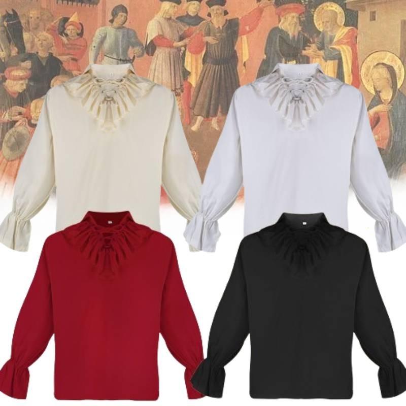 Medieval Bestselling Ruffled Puff Sleeve Shirt Vintage Men's Solid Color Cosplay Costume
