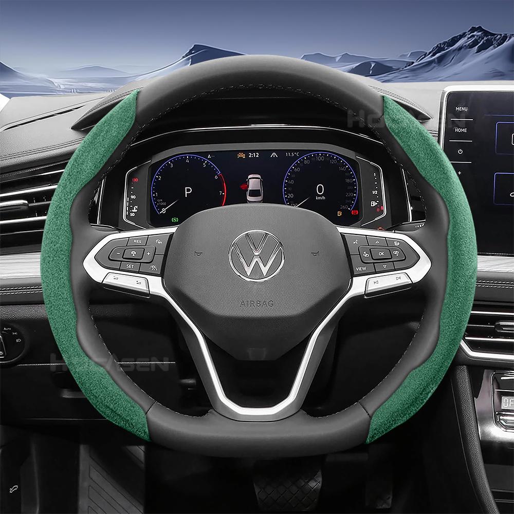 Suitable for Volkswagen Sports Suede Steering Wheel Cover with Split Snap-On Design for Tiguan Golf T-Roc Polo Passat Jetta Id.3 Id.4 