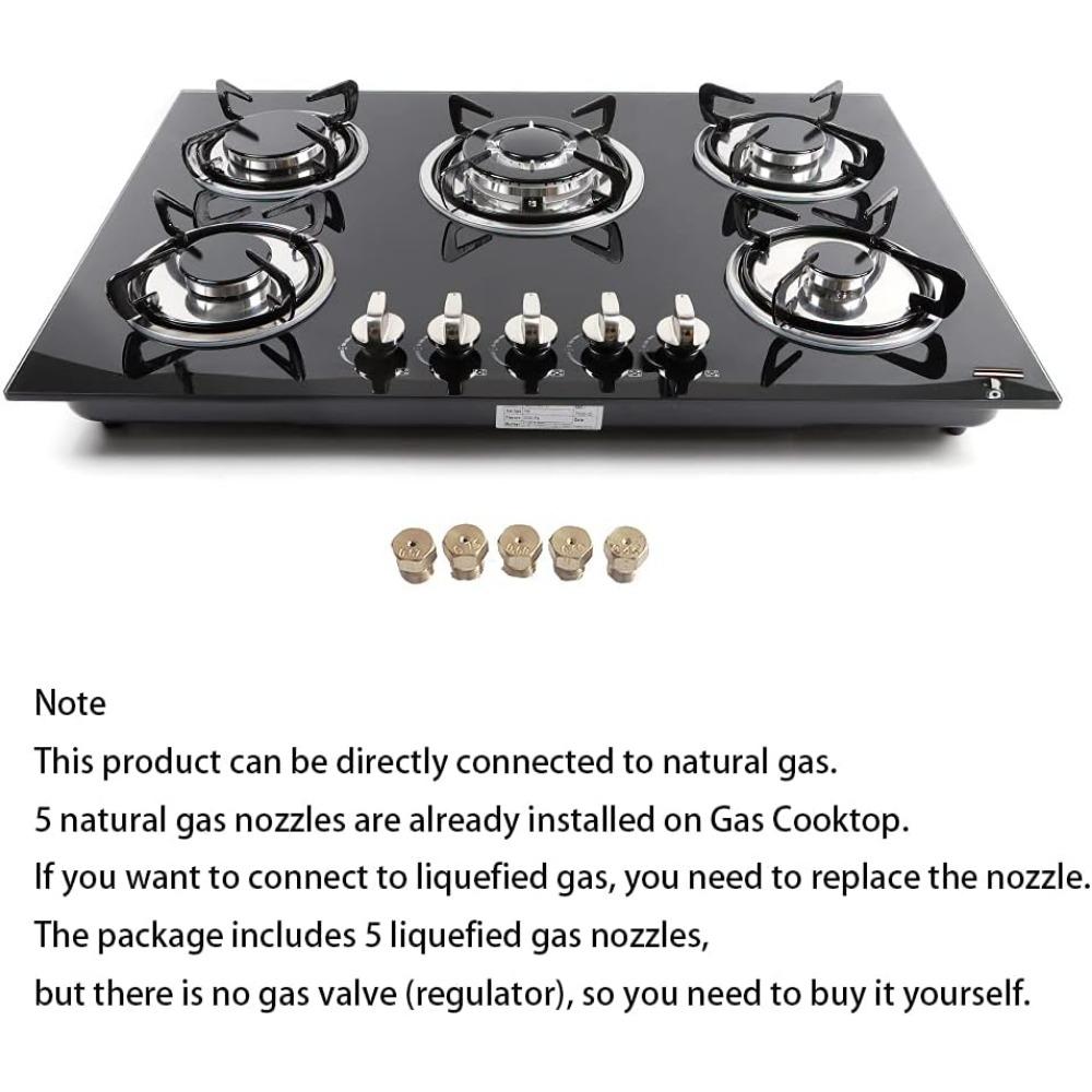 30x20 inches Built in Gas Cooktop 5 Burners Gas Stove Cooktop Tempered Glass Cooktop Gas Hob For Kitchen