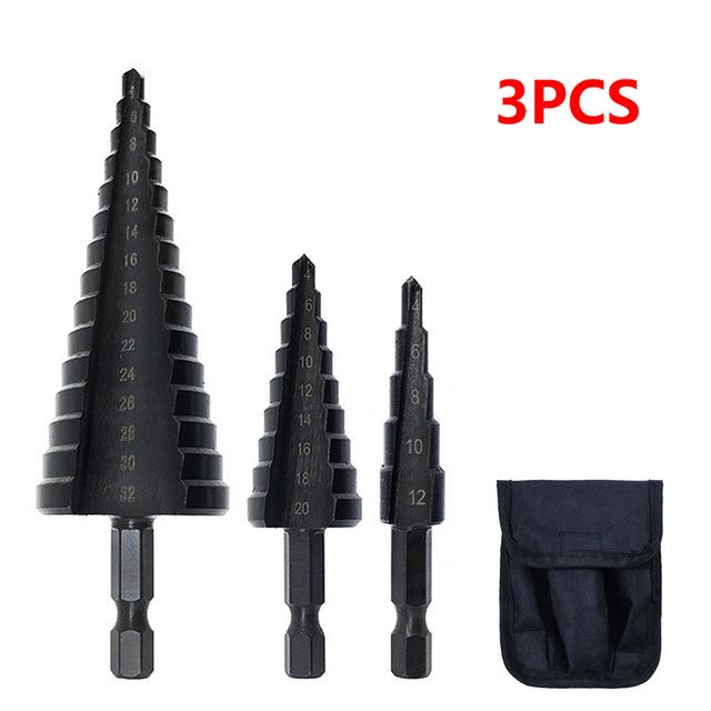 1/3PCS 4-32mm HSS Cobalt Step Drill Bit Set Nitrogen High Speed Steel Spiral for Metal Cone Triangle Shank Hole Metal Drills