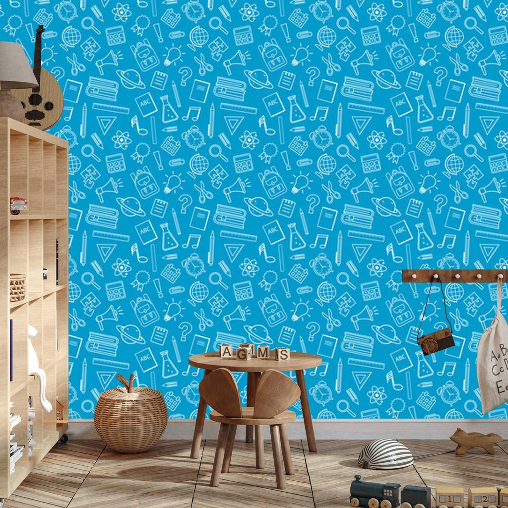 Wallpaper School Supplies Turquoise and Celadon, Turquoise Background 50x1000