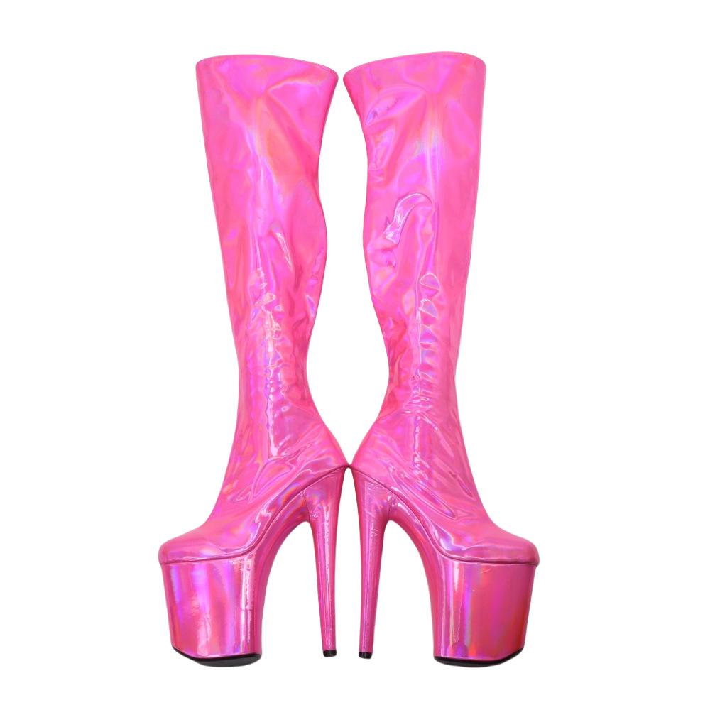 Women Knee-high Boots Lace Up Zipper Thin High Heeled Shoes Nightclub Pole Dance Round Toe Long Boots