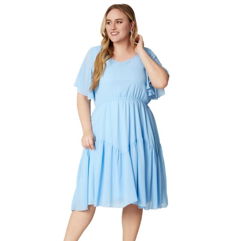 Plus Size Summer Dress with Fashionable Print and Round Neck for Chubby Women