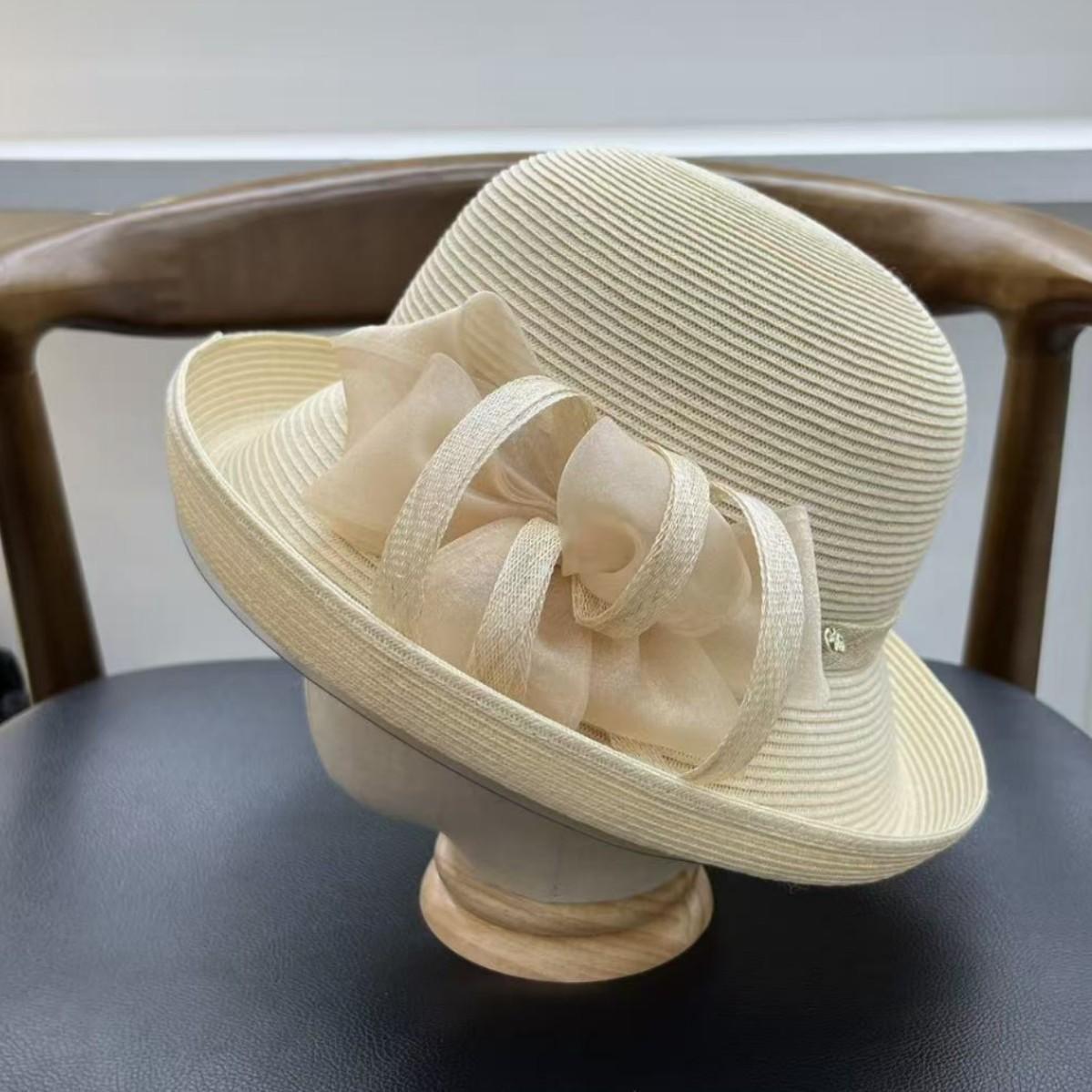 

High quality Japanese ca4 flower curled big edge fisherman hat children summer sun protection straw hat beach dome basin hat M（55-58cm） бежевый