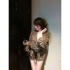 Kumikumi Gyaru Style Retro Leopard Print Frill Long Sleeve Shirts Women Clothes Early Autumn Loose Slimming Versatile Top
