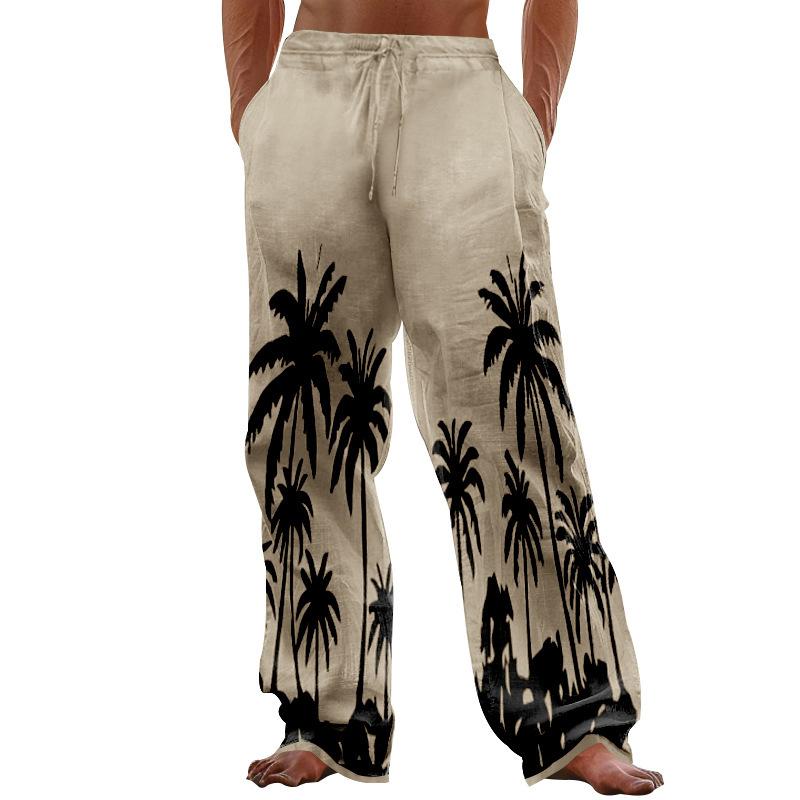 New beach men's printed casual cotton linen loose trousers