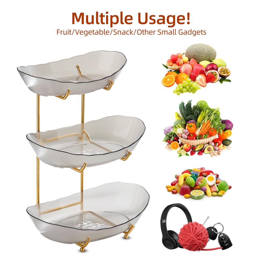 Party Fruit Bowl for Kitchen Counter 3 Tier Acrylic Fruit Basket with Serving Bowls and Metal Stand Tiered Serving Bowls Storage