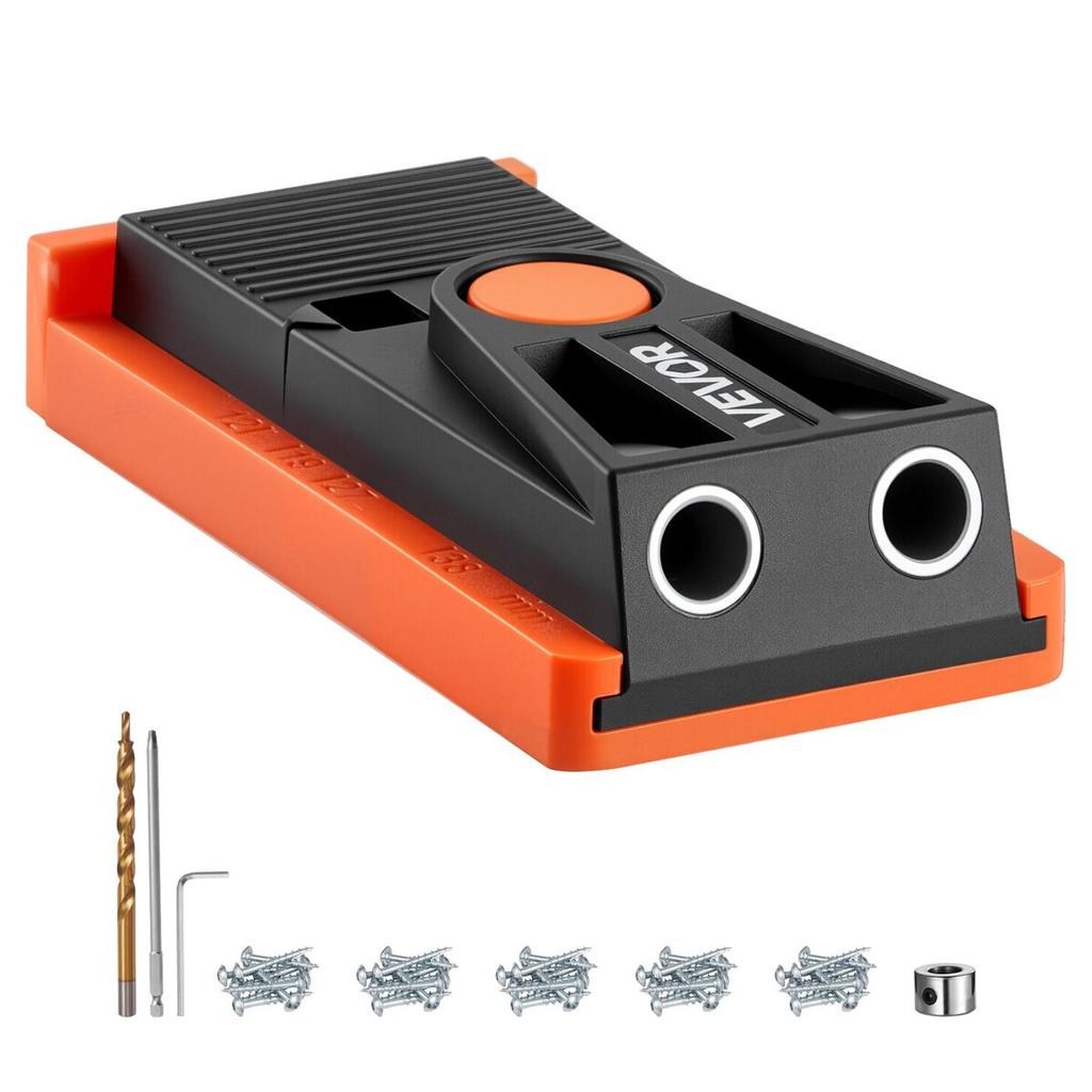 Pocket Hole Jig Kit, 12.7 To 38.1 Mm Adjustable, Mini Jig Pocket Hole System with Step Drill, Hex Wrench, Drill Stop Ring, Square Drive Bit, and