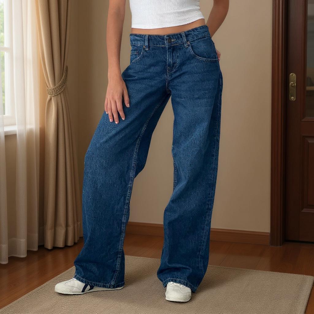 Retro Slim-Fit Wide-Leg Women s Denim Pants XS