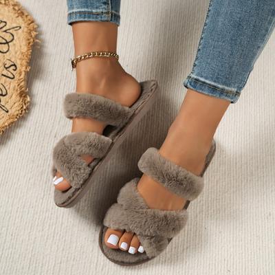 Pantoufles en fourrure pour femmes à talon plat, pantoufles de luxe tendance, couleur unie, chaussures pour femmes, fourrure à bout ouvert, pantoufles pour femmes, tempérament