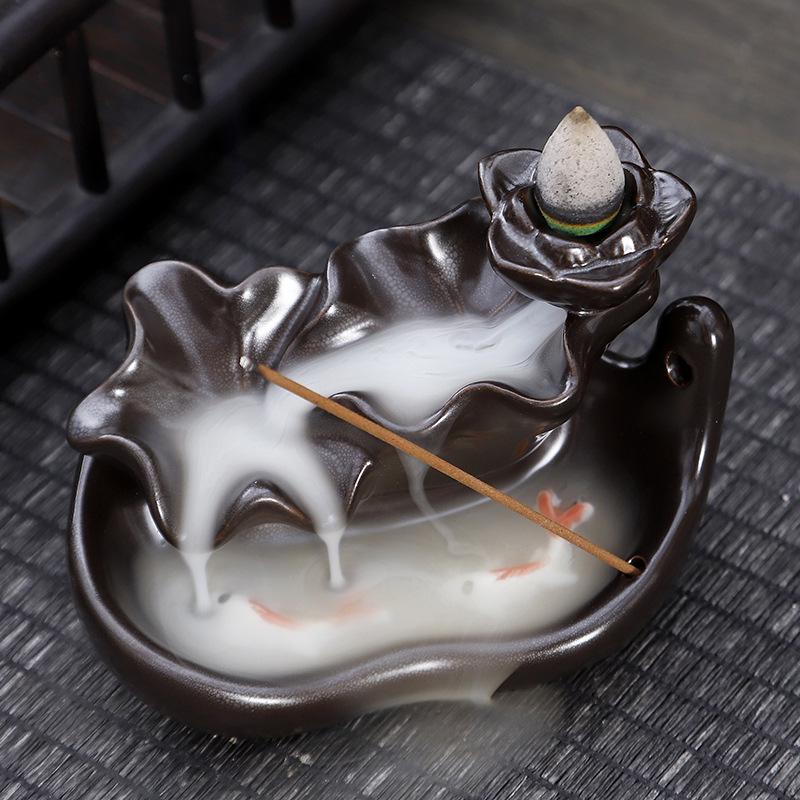 Double Fish Ceramic Backflow Incense Burner - Creative Home Decor Ornament