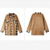 Turndown Collar Plaid Plush Jacket Women's Single Breasted Long Sleeved Coat Medium Length Loose Warm Outerwear Autumn and Winter New Fashion