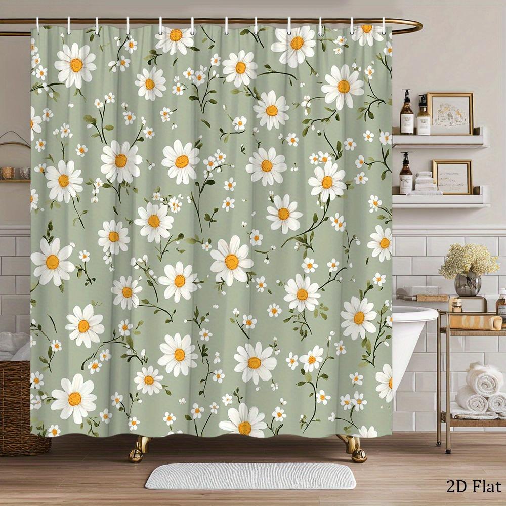 

Botanical Daisy Illustration Shower Curtain 1Pc With 12 Hooks For Bathroom Home Decor Polyester 2D Flat Print 70.8X70.8 Inch W60H190(CM)-1 Pcs