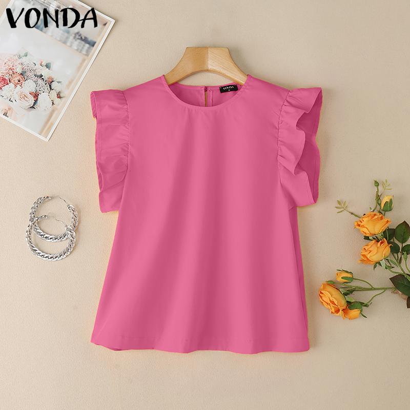 

VONDA Женские летние топы-майки без рукавов с рюшами, однотонные, повседневные 5XL