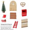 Dollhouse Christmas Scene Miniature Ornaments: Wooden Doorway, Figurines, Tree Model, Small Accessories