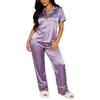 Eisseiden-Pyjama Damen Sommer Leichter Luxus Hochwertig Revers Kurzarm Hose Zweiteilig Loungewear Pyjama